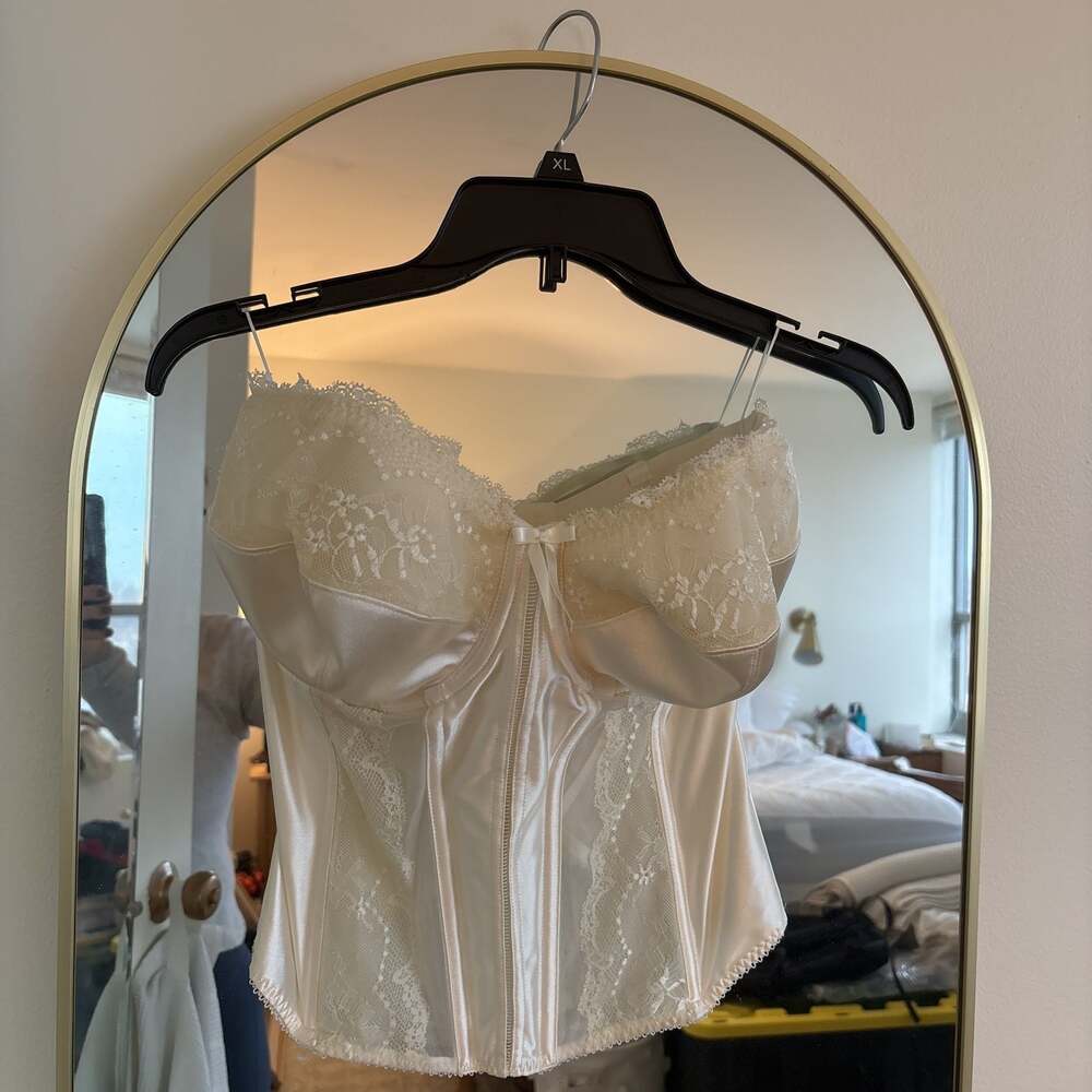 Elomi Maria Underwire Basque Cream Lace and Satin Corset EL8502 -Sz 34G